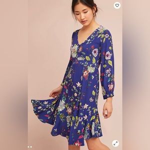 Anthropologie Maeve Maplewood Blue Floral Dress Size L